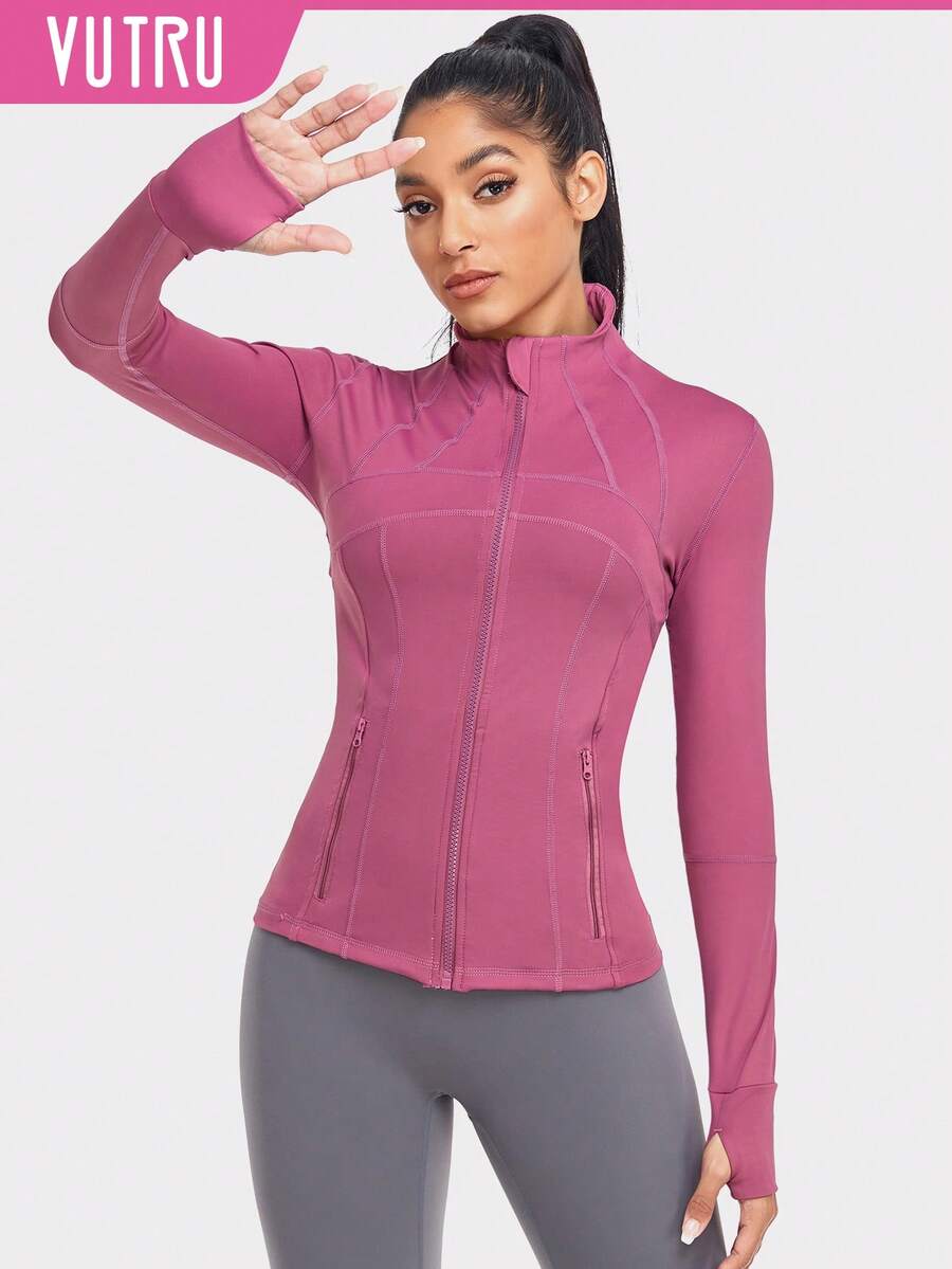 VUTRU Women's Double Pocket Zip Up Sporty Jacket With Anti-Lost Zipper Pockets - Dusty Pink - View 1