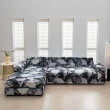 Set di 2 copridivano per divano angolare a L, copridivano elasticizzato stampato, copridivano universale antiscivolo per divano angolare con 2 federe, 3 posti + 3 posti - Foglie bianco-grigiastre - Visualizzare 2