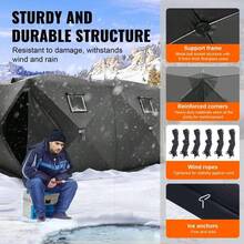6-8 Person Outdoor Portable Ice Fishing Shelter - Pop-Up Tent Shanty For Winter Activities, Insulated Design, Easy Setup And Carry, Ideal For Ice Fishing Trips