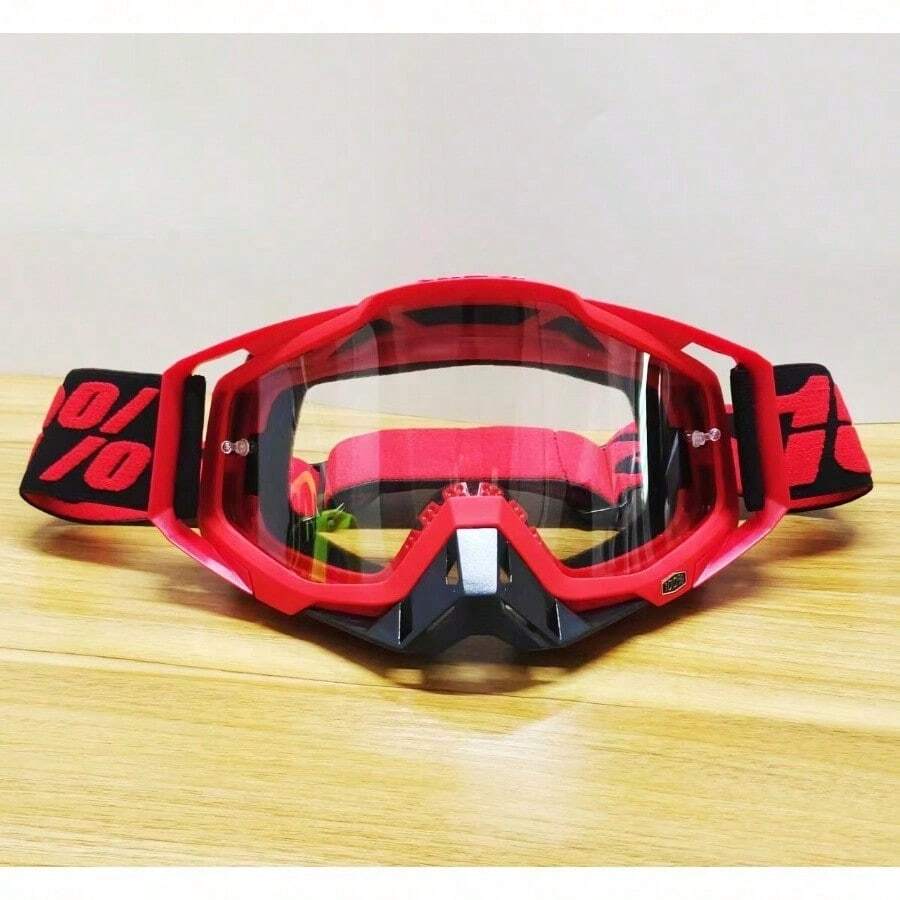 "2025 Sports Riding Goggles, 100% Full Frame PC Protective Eyewear, Anti-Dust Windproof Outdoor Cycling Glasses For Men And Women - R5 Red Frame, Red Buckle, Black Nose - Transparent Plate (Single Piece) - View 1