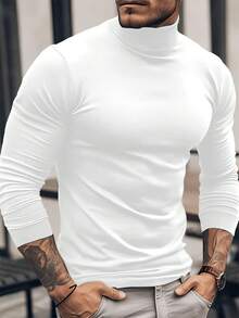 Men's Casual Turtleneck Long Sleeve T-Shirt, Suitable For Daily Wear And Casual Commuting