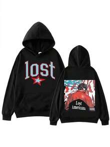MGK Lost Americana Machine Gun Kelly Hoodie Harajuku Hip Hop Pullover Tops Sweatshirt GiftY2K-W-Tops - 黑色 - 查看 1