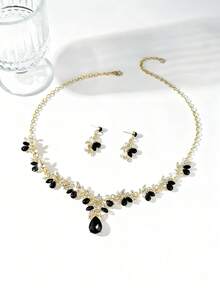 Juego de 3 piezas de joyería de moda: 1 collar + 1 par de aretes, joyería de boda para mujer adecuada para uso diario, fiesta, festival como regalo