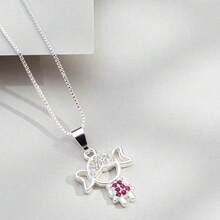Delicate Women's Necklace With Children's, Boy's And Girl's Pendants, Plated In 18K Gold And 925 Silver With Zirconias - 1 menina(Prata) - 查看 2