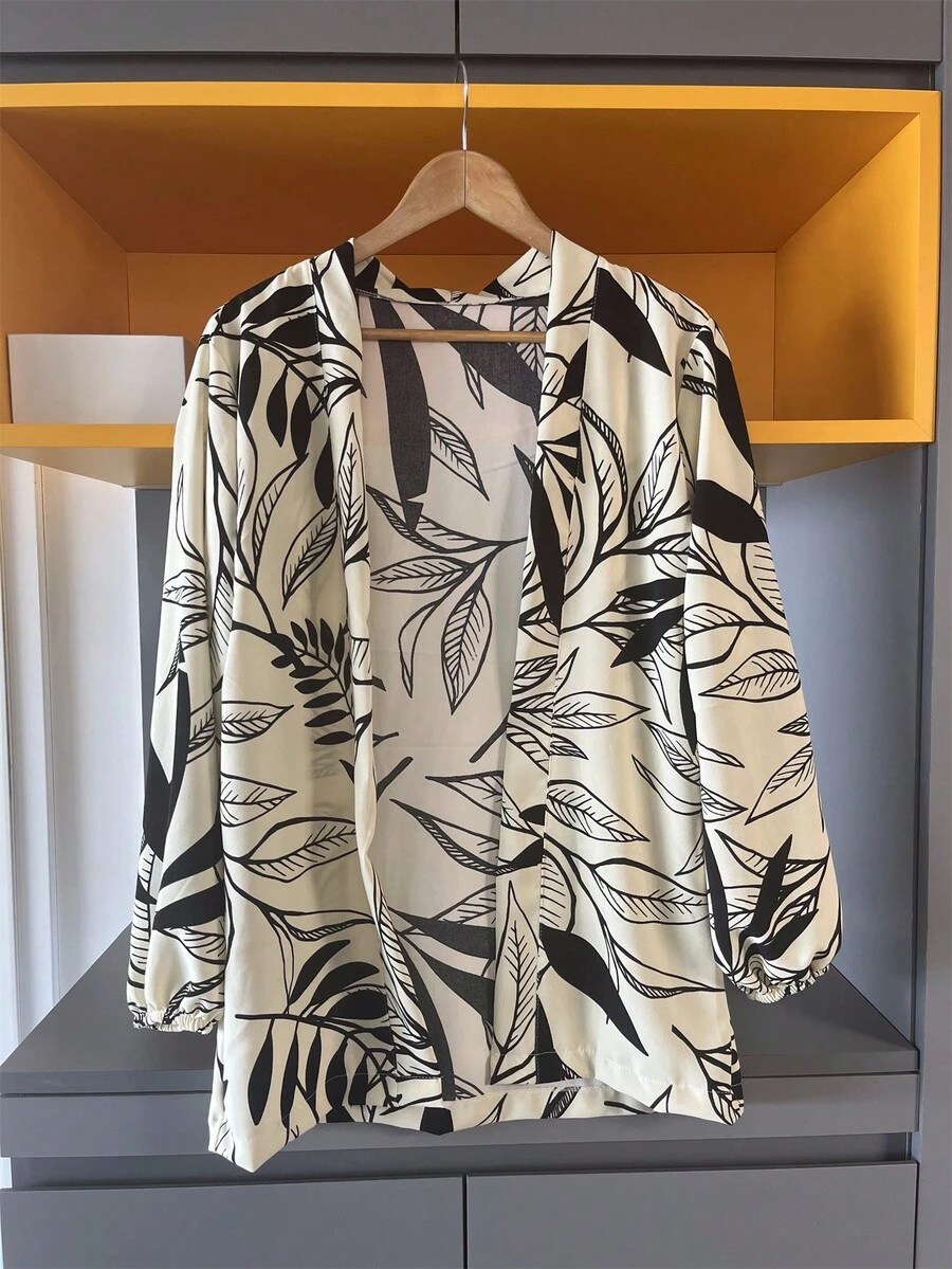 Women's Kimono Blouse Dune Cardigan Kimono Beach Cover Up - 印花白 - 查看 1