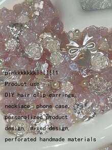 80pcs Small Glitter Starry Faux Pearl Rose Decor Mixed Colors Valentines