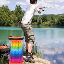 1 Portable Folding Stool - Lightweight Telescopic Folding Seat, Maximum Load 400.01 Lbs, Rainbow Design, Suitable For Fishing, Hiking, Camping, Garden BBQ, And Indoor Use - Durable Plastic, No Power Needed, Ideal Gift, Camping Essential, Vibrant Pattern, Sturdy Structure, Outdoor Seat, Compact Seat, Easy To Store, Perfect For Outdoor Enthusiasts