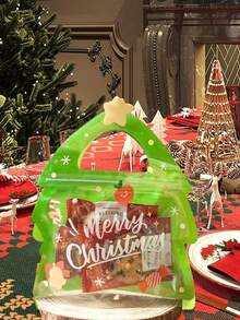 15pcs Christmas Tree Christmas Gift Bags With Reusable Seals, Uniquely Shaped Christmas Gift Bags With Handles, Christmas Snack Bags, Candy Cookie Chocolate Goodie Bags, Christmas Packaging Bags Suitable For Holiday Parties And Decorating Little Gifts. ...