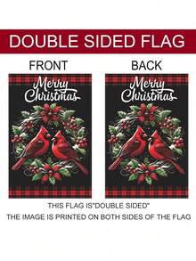 1 lá cờ sân vườn Giáng sinh hai mặt lễ hội: Thiết kế hình chim đỏ và quả tầm gửi, 11,8x17,7 inch, hoàn hảo để trang trí ngoài trời cho dịp Giáng sinh - Nhiều màu - Xem 7