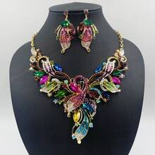 3PC Exaggerated Oil Painting Necklace Earrings Set Dress Bride Banquet Accessories Set - 04-1819 Red - View 2