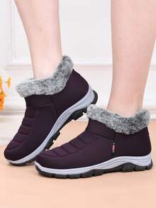 Vinter Nya Plysch Förtjockade Varma Casual Bekväma Slitstarka Halkfria Stövlar För Medelålders & Äldre Damer - Blåröd - Visa 4