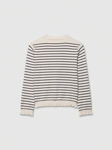 Layered Decorative Long Sleeve Striped Knit Cardigan Sweater - Stripe - View 2