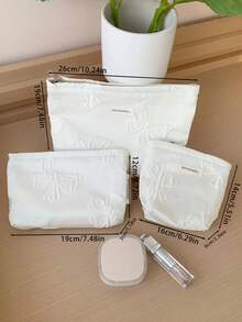 1 PC White Bow Clutch Bag For Travel And All-Match Portability Back To School Make Up Bag, Fashionable And Casual Large Capacity Portable Zipper Makeup Bags, Travel Storage Stationery Storage, Vacation Essentials Cosmetic Bags For Pouch Pads, Wired Earphones, Earpods, Headphones, Charger, Lipsticks, Perfume, Skin Care And Beauty Products,Gifts For Women,Christmas Gifts,Gift Ideas For Women