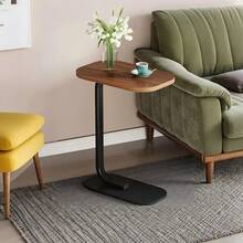 Multi-Functional C-Shaped Side Table, With A Sturdy Metal Frame, It Saves Space And Is Easy To Move. It Is A Compact Coffee Table Suitable For Decoration In Living Rooms And Bedrooms, And Also Suitable For Outdoor Use. It Is The Top Choice For Gifts Or Personal Use. - Black Bracket + Walnut Pattern - View 3