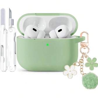 Soft Silicone Pro Case With Cute Pendant And Cleaning Brush, Scratch-Resistant Protection Compatible With Apple Pro