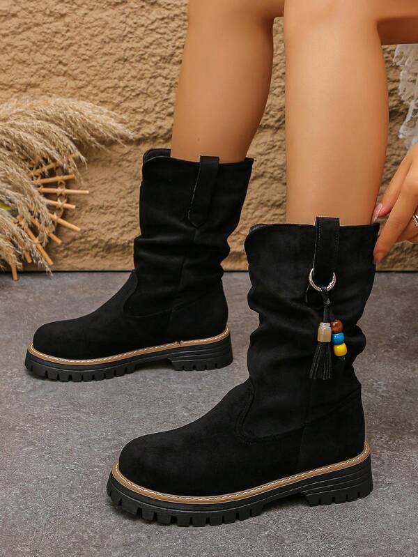 Vintage Boots, Versatile Western Boots, British Style Thick Sole Mid-Calf Boots, Autumn/Winter