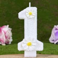 Ins 风格数字蜡烛、白色闪光生日派对装饰、2 件白色花朵配饰、结婚周年纪念少女照片道具 - 白色 - 查看 5