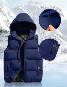 Men's Hooded Puffer Vest Sleeveless Zip Up Padded Jackets Coat Lightweight Quilted Gilet With PocketsChristmas FE2S - 深藍色 - 查看 10