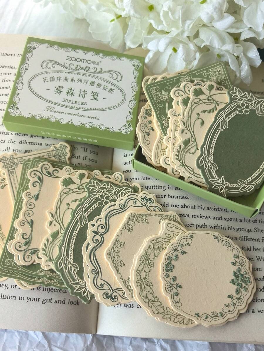 30pcs/Box Thick Embossed Decorative Memo Pad, Artistic Embossed Special ...
