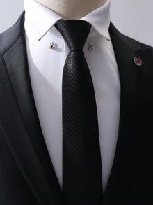 1 pieza Corbata a rayas para hombre, corbata con estilo de cremallera a rayas diagonales negras, de moda y versátil, adecuada para negocios, uso diario y todas las estaciones