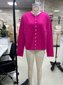 Knit Cardigan For Women Fashionable Versatile Solid Color Long Sleeve Loose Button Down Sweater - 卡其色 - 查看 5