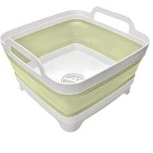 Collapsible Wash Basin 9L Foldable Dish Tub With Drain Plug Portable Collapsible Dish Basin Camping Sink For Washing Dishes Laundry And Kitchen Use Gray - màu xanh lá - Xem 1