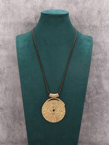 1pc Minimalist Spiral Disc Alloy Pendant Necklace, High-End Unique Personalized Unisex Couple Necklace