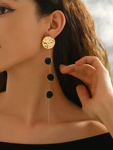 1 par de pendientes elegantes para mujer, diseño de moda personalizado con gota de aceite geométrica, disco redondo y borla larga, diseño único, adecuado para uso diario, casual, fiesta, vacaciones y de alta gama