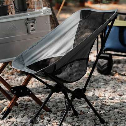 1件装户外折叠月亮椅，便携式钓鱼凳，艺术绘画椅，透气网布椅背，沙滩野餐露营可折叠铝合金轻便紧凑型四脚凳，Maza太空椅，大型露营钓鱼折叠椅