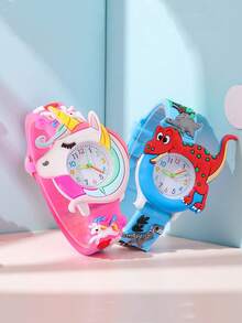 2 Peças Relógios Quartz Infantis com Padrões de Unicórnio e Dinossauro - Multicolorido - Visão 6