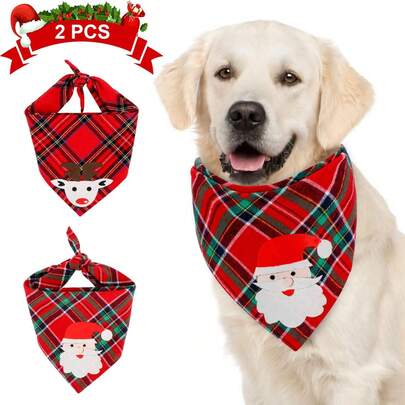 2pcs Christmas Santa Claus & Reindeer Pet Bibs, Christmas Dog Accessories Bibs, Dog & Cat Clothing Accessories Set, Christmas Outfit Gifts For Small Dogs, Cats, Pet Christmas Costume Gifts