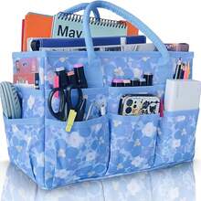 Small Blue Flower Oxford Cloth Tote Bag With Pockets And Handles, Suitable For Teachers, Officials, Artists, Travelers, Etc.