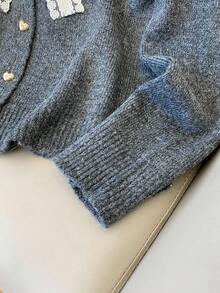 女士休闲蝴蝶结装饰开衫，宽松垂坠长袖上衣，简约时尚，完美搭配 - 深灰 - 查看 6