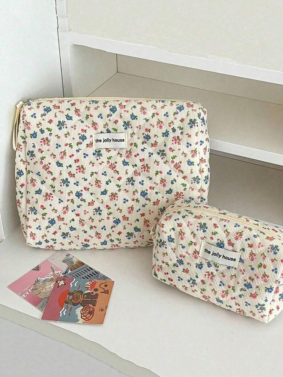 Set de 3 bolsas de cosméticos de terciopelo con bordado floral, para guardar productos de cuidado de la piel, lápices labiales, accesorios para el cabello o como esenciales de viaje, regalo de cumpleaños, regalo para dama de honor, regalo para maestros, regalo del Día de la Madre, adecuado para bolsa de maquillaje, útiles escolares, esenciales de viaje, esenciales navideños, bolsa de cosméticos, estuche de maquillaje, organizador de maquillaje, Invierno 2024