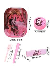 5 Pieces Of Pink Death Style Smoking Set, 1 Small Brush, 1 Storage Tube, 1 Plastic Grinder, 1 Pink Cigarette Paper, 1 180 * 140mm Storage Tray, Exquisite Smoking Gift, Storage Tool.