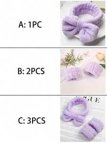 3PCS Solid Color Bath Headbands & 2PCS Wrist Bands - Creative Polyester Bath & Facial Makeup Set, Ideal For Home Bathroom Decor | Back To School, Fall, Christmas - Màu tím - Xem 5