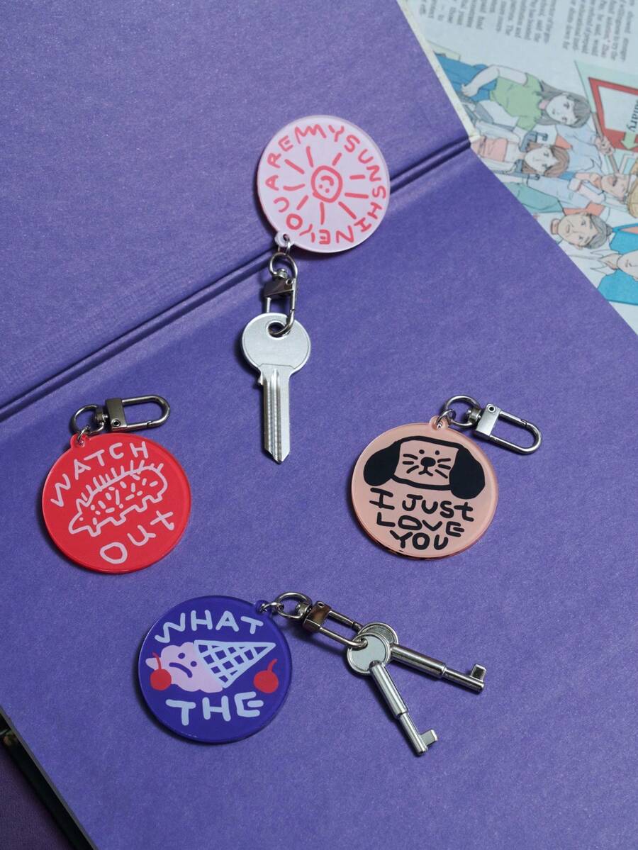 Joivida 6pcs Illustration Doodle Letter Puppy Design Acrylic Keychain Earphone Case Pendant Gifts Valentine's Day Car Accessories Bag Charm School Cartoon Cute Goth Y2k - Multicolor - View 1