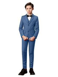 Boys Suits 2-Pieces Suit Set Toddler Tuxedos Dresswear Ring Bearer Outfit Wedding Blazer Pants Formal Suits For Kids Blue Grey Size 6-16Y - Dusty Blue - View 4