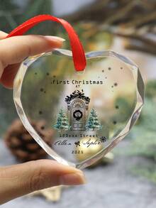 Décorations de Noël personnalisées, cadeau de nouvelle maison personnalisé, cadeaux de pendaison de crémaillère, souvenir de texte personnalisable, décorations d'arbre de Noël personnalisables, premier Noël, ornement de première maison 2025, motif de dessin animé, céramique/bois/cristal/acrylique, forme de cœur, décorations de Noël, Noël, famille, ami