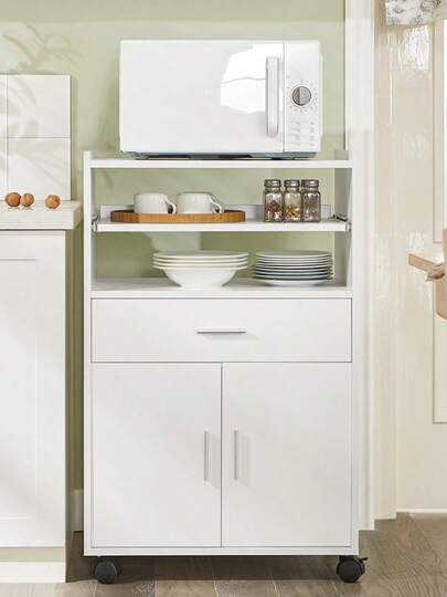 SoBuy FSB09 SCH, Mobile Kitchen Cabinet Microwave Oven Storage Trolley Dining Room On Wheels, Zwart