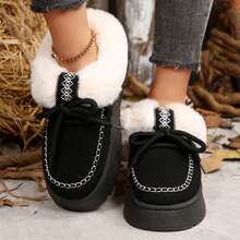 Slippers For Women Fall Winter Warm Faux Fur Lined Ankle Boots Indoor Outdoor House Shoes Cotton Fuzzy Bedroom Slippers - 黑色 - 查看 8