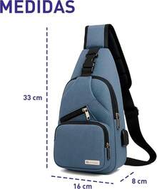 Mochila Impermeable Antirrobo Cruzada, Bolsa de Pecho para Hombre, Bolsa de Hombro con Puerto de Carga USB, Adecuada para Teléfonos, Tabletas, Deportes y Otras Actividades - azul - Ver 7