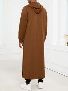 Muslim Men's Black Hooded Robe, Suitable For Prayer, Vacation, Casual Daily Wear, Lightweight Sports, Comfortable Fabric - Mocha Brown - View 4