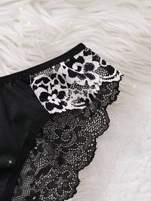 2pcs Contrast Floral Lace Sleepwear Set, V-Neck Semi-Sheer Bow Tie Nightgown And Panties, Elegant Women Pajamas