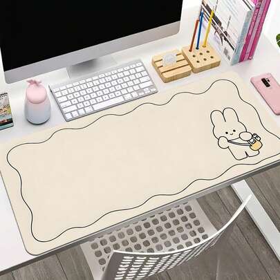 1pc Beige Rabbit Mouse Pad, Made Of Diatomite Material, Extra Large Gaming/Office Desk Mat, High-End Computer Desk Pad, Keyboard Mat, Suitable For Home, School, Classroom, Writing, Learning, Computer Desk Decor