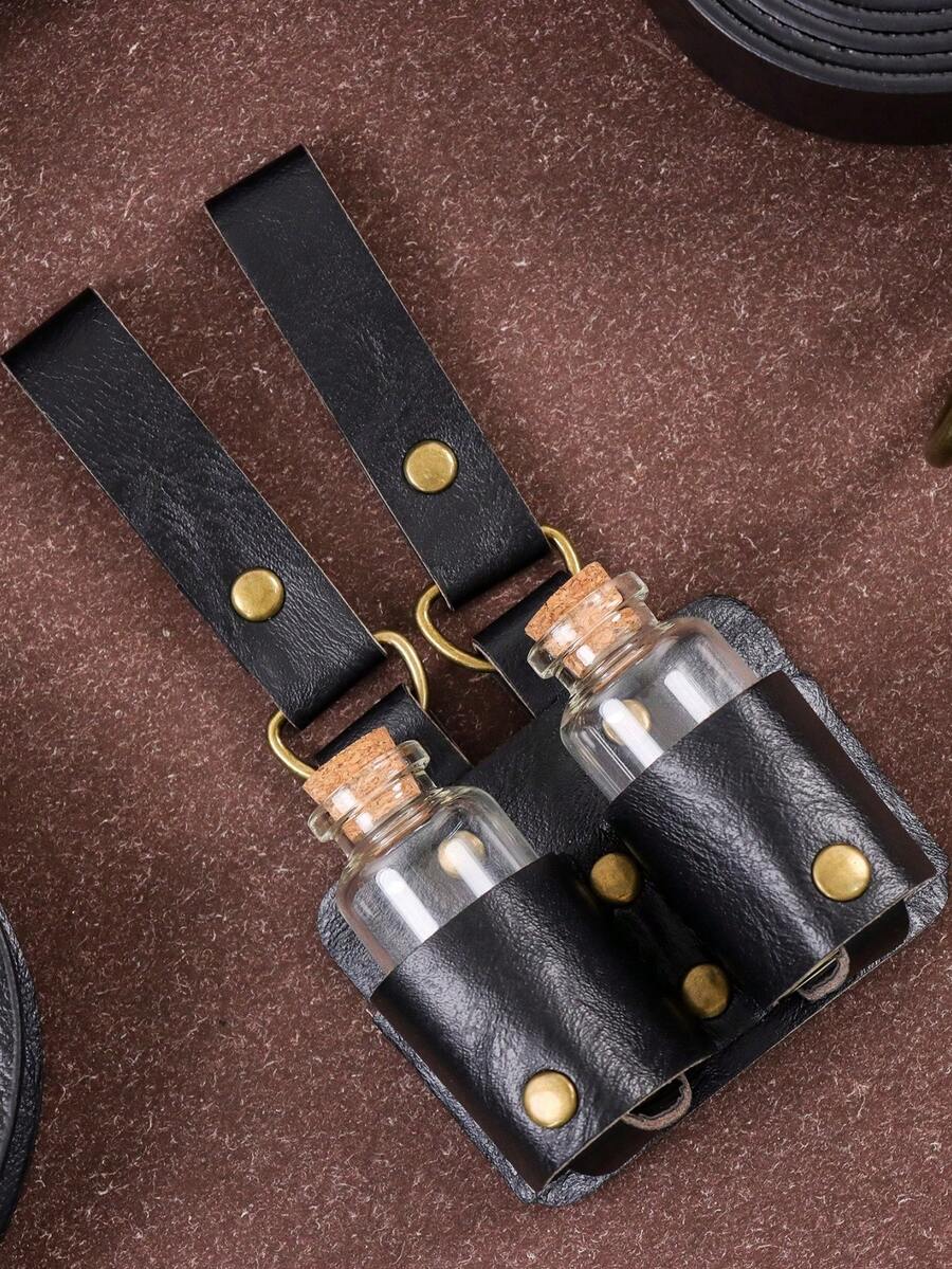 Medieval Alchemy PU Leather Holder Belt - Artificial Potion Bottle Accessory For Renaissance Faires And Cosplay Belt Accessory