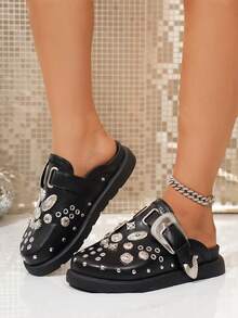 Women's Fashion Comfortable Rivet Personalized Black Wedge & Platform Shoes