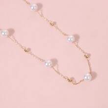 1 pieza Collar de acero inoxidable con perlas falsas, un collar de clavícula ligero, lujoso y elegante para mujeres, perfecto para uso diario o como regalo para amigos y familiares.