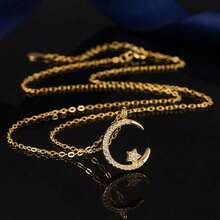 Shiny Star Moon Pendant Necklace, Women's Sparkling Exquisite Clavicle Chain, Unique Design Luxury Jewelry Gift For Girlfriend