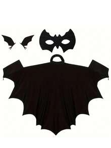 3pcs/2pcs Bat Costume Set, Includes Black Cape, Lace Bat Eye Mask, Bat Headpiece, Unisex Halloween Cosplay Party Accessories - Black - View 3
